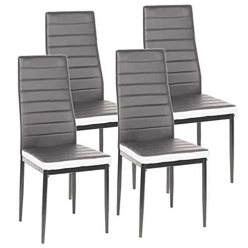 XUANYU Esszimmerstühle mit Rückenlehne Küchenstuhl Wohnzimmer stühle aus PU (40×39×98 cm, Grau-weiß, 4) von XUANYU