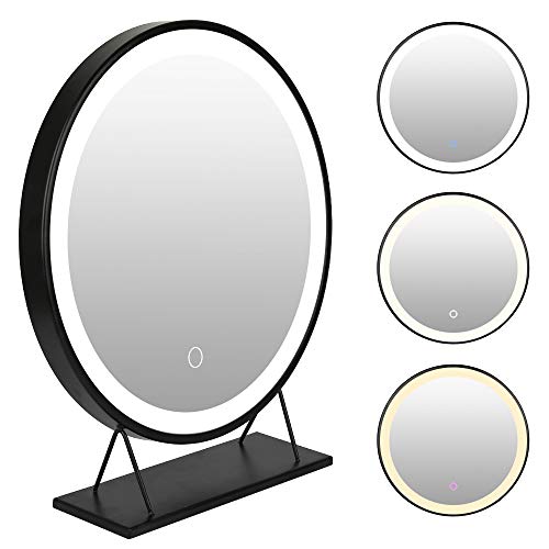 XUANYU Groß Runde Schminkspiegel mit Beleuchtung mit Metallrahmen Beweglich Tischspiegel Standspiegel, Eine Vielzahl von Spezifikationen (Schwarz, 3 Dimmbaren Licht, 50cm) von XUANYU