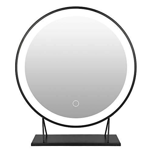 XUANYU Groß Runde Schminkspiegel mit Beleuchtung mit Metallrahmen Beweglich Tischspiegel Standspiegel, Eine Vielzahl von Spezifikationen (Schwarz, Kaltweiß Licht, 40cm) von XUANYU