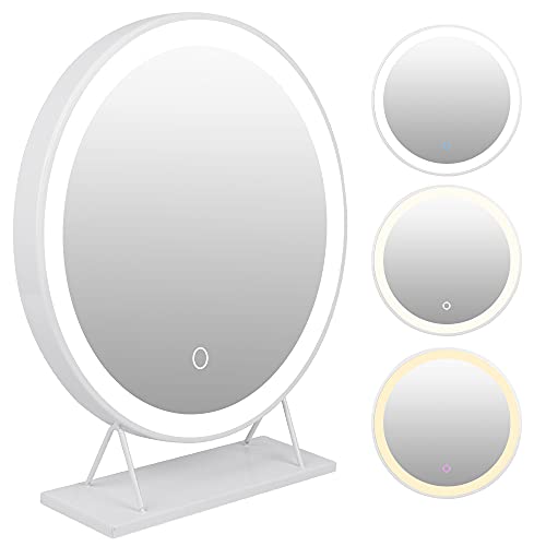 XUANYU Groß Runde Schminkspiegel mit Beleuchtung mit Metallrahmen Beweglich Tischspiegel Standspiegel, Eine Vielzahl von Spezifikationen (Weiß, 3 Dimmbaren Licht, 50cm) von XUANYU