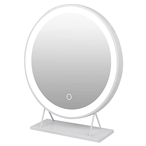 XUANYU Groß Runde Schminkspiegel mit Beleuchtung mit Metallrahmen Beweglich Tischspiegel Standspiegel, Eine Vielzahl von Spezifikationen (Weiß, Kaltweiß Licht, 50cm) von XUANYU