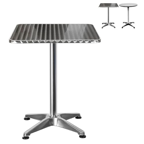 XUANYU Hoher Esstisch für 4 Personen, Küchentische aus Holz und Metall, Stehtisch, Höhe 70/110 cm, für Bar, Bistro, Esszimmer (Silber φ60 x 70/110 cm, quadratisch) von XUANYU