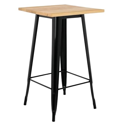 XUANYU Hoher Esstisch für 4 Personen, hohe Küchentische aus Holz und Metall, Stehtisch, Höhe 108 cm, für Bar, Bistro, Esszimmer (Holz-Schwarz φ60 x 108 cm, quadratisch) von XUANYU
