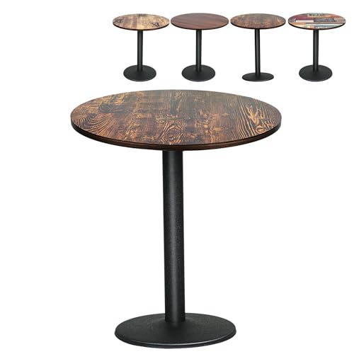XUANYU Industrieller Küchentisch für 4 Personen, runder Esstisch mit Fuß aus Eisen, für Bistro, Esszimmer, Küche und Wohnzimmer (Braun-Schwarz φ60 x 72 cm, Holzmaserung) von XUANYU