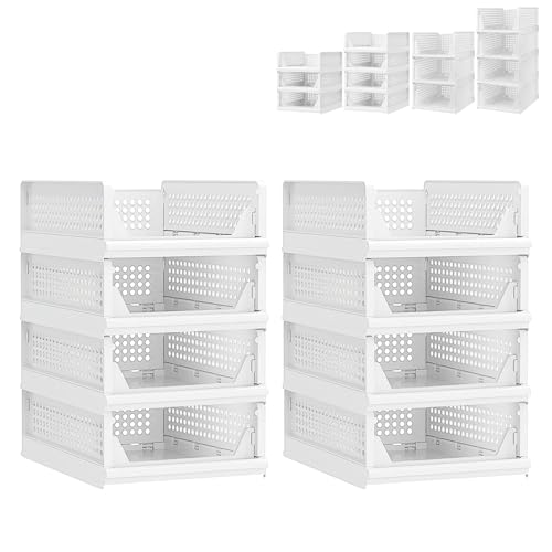 XUANYU Kleiderschrank, faltbar und stapelbar, Organizer für Kleidung und Kleiderschränke, Schubladenregal für Schlafzimmer, Küche, Wohnzimmer, Badezimmer, Büro (Weiß, 8 Ebenen H-14 cm) von XUANYU