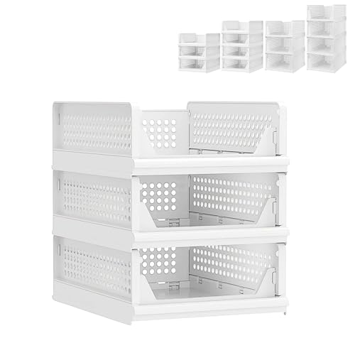 XUANYU Kleiderschrank, faltbar und stapelbar, Organizer für Kleidung und Kleiderschränke, Schubladenregal für Schlafzimmer, Küche, Wohnzimmer, Badezimmer, Büro (weiß, 3 Ebenen H-14 cm) von XUANYU