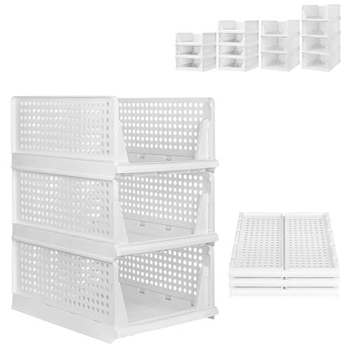 XUANYU Kleiderschrank, faltbar und stapelbar, Organizer für Kleidung und Kleiderschränke, Schubladenregal für Schlafzimmer, Küche, Wohnzimmer, Badezimmer, Büro (weiß, 3 Ebenen H-18 cm) von XUANYU