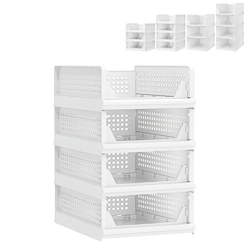 XUANYU Kleiderschrank, faltbar und stapelbar, Organizer für Kleidung und Kleiderschränke, Schubladenregal für Schlafzimmer, Küche, Wohnzimmer, Badezimmer, Büro (weiß, 4 Ebenen H-14 cm) von XUANYU