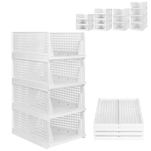 XUANYU Kleiderschrank, faltbar und stapelbar, Organizer für Kleidung und Kleiderschränke, Schubladenregal für Schlafzimmer, Küche, Wohnzimmer, Badezimmer, Büro (weiß, 4 Ebenen H-18 cm) von XUANYU