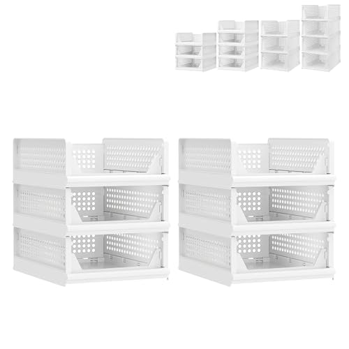 XUANYU Kleiderschrank, faltbar und stapelbar, Organizer für Kleidung und Kleiderschränke, Schubladenregal für Schlafzimmer, Küche, Wohnzimmer, Badezimmer, Büro (weiß, 6 Ebenen H-14 cm) von XUANYU