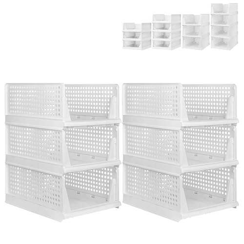 XUANYU Kleiderschrank, faltbar und stapelbar, Organizer für Kleidung und Kleiderschränke, Schubladenregal für Schlafzimmer, Küche, Wohnzimmer, Badezimmer, Büro (weiß, 6 Ebenen H-18 cm) von XUANYU