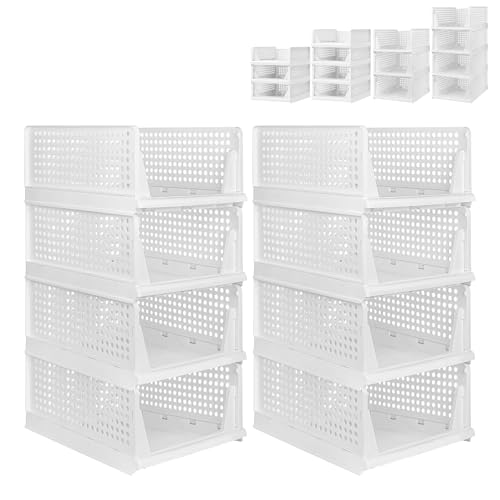 XUANYU Kleiderschrank, faltbar und stapelbar, Organizer für Kleidung und Kleiderschränke, Schubladenregal für Schlafzimmer, Küche, Wohnzimmer, Badezimmer, Büro (weiß, 8 Ebenen H-18 cm) von XUANYU