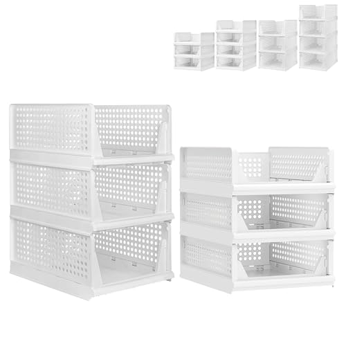 XUANYU Kleiderschrank, faltbar und stapelbar, Organizer für Kleidung und Kleiderschränke, Schubladenregal für Schlafzimmer, Küche, Wohnzimmer, Badezimmer (weiß, 3 Ebenen H-18 cm + 3 Ebenen H-14 cm) von XUANYU