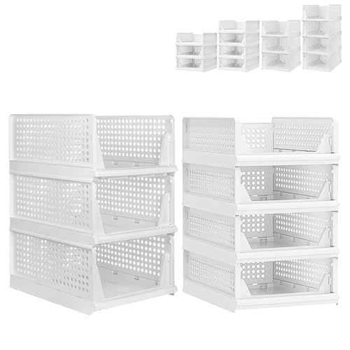 XUANYU Kleiderschrank, faltbar und stapelbar, Organizer für Kleidung und Kleiderschränke, Schubladenregal für Schlafzimmer, Küche, Wohnzimmer, Badezimmer (weiß, 3 Ebenen H-18 cm + 4 Ebenen H-14 cm) von XUANYU