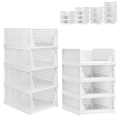 XUANYU Kleiderschrank, faltbar und stapelbar, Organizer für Kleidung und Kleiderschränke, Schubladenregal für Schlafzimmer, Küche, Wohnzimmer, Badezimmer (weiß, 4 Ebenen H-18 cm + 4 Ebenen H-14 cm) von XUANYU