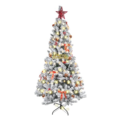 XUANYU Künstlicher Weihnachtsbaum, 150 cm, mit zufälliger Dekoration, PVC mit stabilem Metallständer, verstärkte Zweige für Wohnzimmer, Haus, Party, Dekoration (Weiß-Grün) von XUANYU