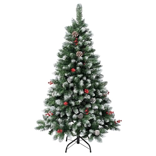 XUANYU Künstlicher Weihnachtsbaum, 210 cm, realistischer Weihnachtsbaum, künstlicher Weihnachtsbaum mit stabilem Metallständer, für Wohnzimmer, Haus, Party, Dekoration (weiß mit roten Beeren) von XUANYU