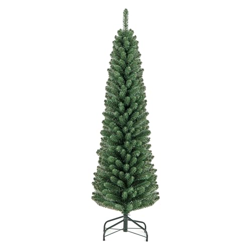 XUANYU Künstlicher Weihnachtsbaum, 210 cm, schlanker Stil, PVC-Weihnachtsbaum mit stabilem Metallständer, verstärkte Zweige für Wohnzimmer, Haus, Party, Dekoration (grün) von XUANYU