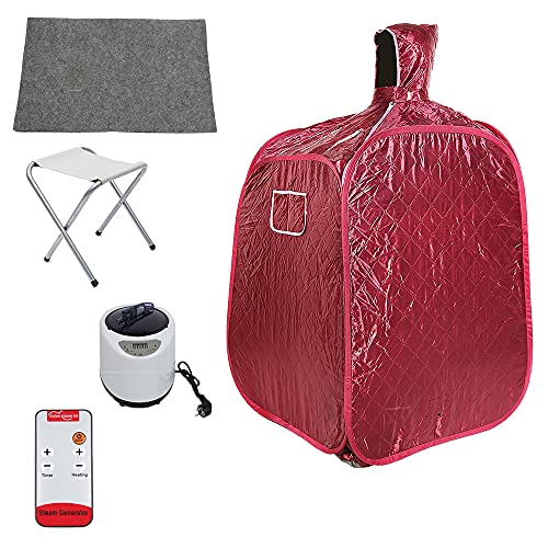 XUANYU Mobile Mini Dampfsauna Heimsauna Wärmekabine Sitzsauna Saunakabine Familiensauna Tragbares Sauna-Spa 5 Farbvarianten, ca. 80 * 80 * 100 cm (Rotwein) von XUANYU
