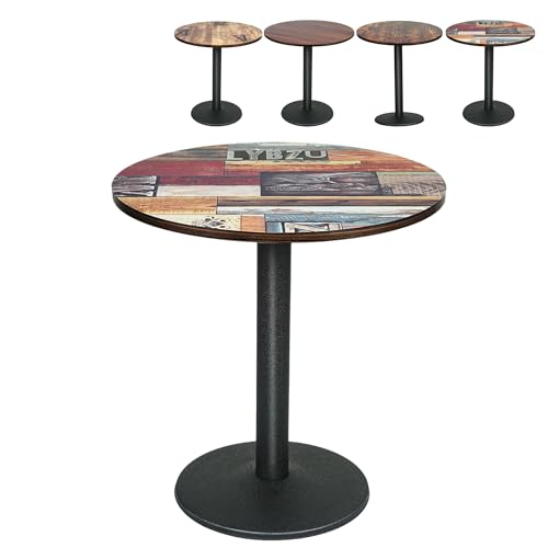XUANYU Runder Esstisch für 4 Personen, φ60 cm, industrieller Küchentisch mit Eisenbeinen, Bistro-Tische/Esszimmer/Wohnzimmer (Braun-Schwarz, Holzboden) von XUANYU