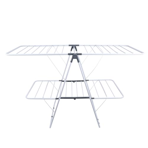 XUANYU Wäscheständer, 2 Ebenen, faltbar, für Kleidung, freistehender Wäscheständer für den Innenbereich, Wäscheständer mit 4 Ablagen, faltbar (weiß, 147 x 56 x 98 cm) von XUANYU