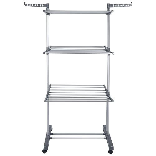 XUANYU Wäscheständer, 4 Ebenen, faltbar, für Kleidung, Wäscheständer mit drehbaren Flügeln, 6 faltbare Regale und 6 Rollen, freistehender Wäscheständer für den Innenbereich (grau/silber, 75 x 64 x 170 XUANYU Wäscheständer, 4 Ebenen, faltbar, für Kleidung, Wäscheständer mit drehbaren Flügeln, 6 faltbare Regale und 6 Rollen, freistehender Wäscheständer für den Innenbereich (grau/silber, 75 x 64 x 170 von XUANYU