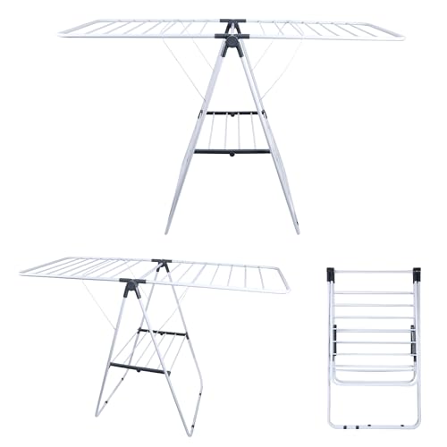 XUANYU Wäscheständer mit Füßen, zusammenklappbar, 2 Ebenen, freistehender Kleiderständer, für den Innenbereich (weiß, 137 x 56 x 98 cm) von XUANYU