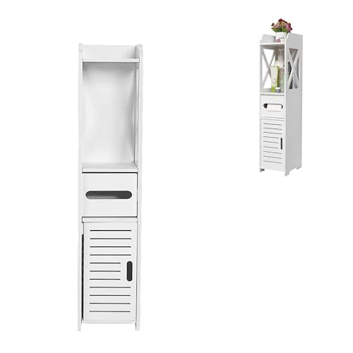 XUANYU Weiß, 4 Ebenen, kleines Möbelstück, Toilettenpapierhalter, kleine Säule, Badezimmerschrank, Aufbewahrungsmöbel für Toilette, Badezimmer/Wohnzimmer (20 x 15 x 80 cm) von XUANYU