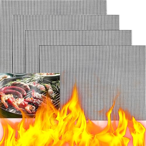 XUBX 4 Stück Teflon Grillmatte, BBQ Grillen Mesh, Grill Maschen Nicht Stock Dauerhafte Grill Ineinander Greifen Matte, Wiederverwendbare Backmatten, BBQ Grill Mesh Mat von Fleisch, Gemüse, Backen von XUBX