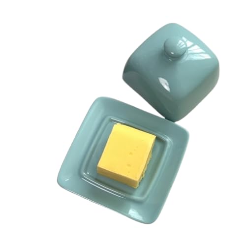 Grüner Keramik-Butterteller im skandinavischen Stil, kleiner Aufbewahrungsteller mit Deckel, Snack-Käse-Dessertteller Moderne Butterdose von XUCHIL