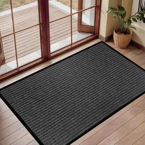 Fussmatte Aussen 55 x 150 cm Schmutzfangmatte rutschfest, Waschbar & Wetterfest Sauberlaufmatte für Flur für Innen & Außen, Schwarz von XUCHOU