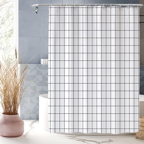 Polyester Duschvorhang 70 x 190 cm Wasserdicht, Anti-Schimmel-Effekt Waschbar Badvorhang Viele Schöne Duschvorhänge Zur Auswahl für Badezimmer, Badewanne, Weiß von XUCHOU