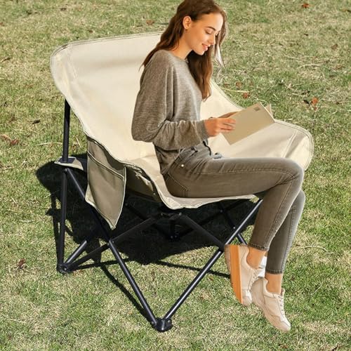 XUCHOU Campingstuhl Faltbar ，200kg Klappstuhl Gepolstert ，Camping Stuhl Sessel Gartenstuhl Anglerstuhl，für Camp Garten Balkon Alu+Stahl(Beige) von XUCHOU