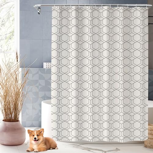 XUCHOU Duschvorhang Anti-Schimmel 135 x 155 cm Langlebiger Polyester Badevorhang Waschbar Viele Schöne Duschvorhänge Zur Auswahl für Badezimmer, Badewanne, Weiß von XUCHOU