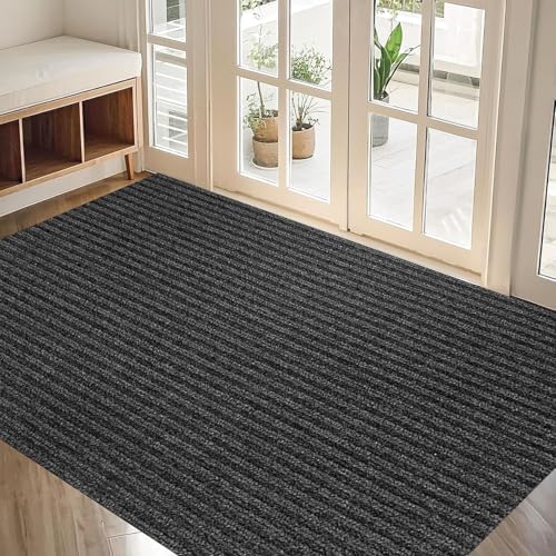 XUCHOU Fussmatte Aussen 60 x 80 cm Schmutzfangmatte rutschfest, Waschbar & Wetterfest Schmutzfangmatte Außen für Innen & Außen, Schwarz von XUCHOU