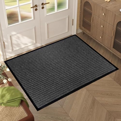 XUCHOU Fußmatte Außen Und Innen 120 x 80 cm Flach, rutschfest, Pflegeleicht & Waschmaschinengeeignet Sauberlaufmatte, Fussmatte für Innen & Außen, Schwarz von XUCHOU