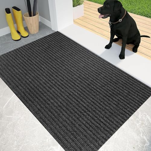XUCHOU Fußmatte Außen Und Innen 55 x 60 cm Flach, rutschfest, Pflegeleicht & Waschmaschinengeeignet Sauberlaufmatte für Flur für Eingangsbereich Oder Balkon, Schwarz von XUCHOU