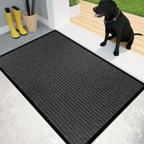 XUCHOU Fußmatte Außen Und Innen 60 x 90 cm Flach, rutschfest, Pflegeleicht & Waschmaschinengeeignet Sauberlaufmatte für Flur für Eingangsbereich Oder Balkon, Schwarz von XUCHOU