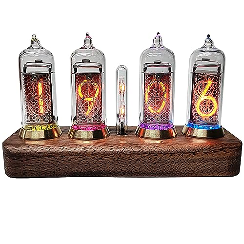 XUCS IN-14 Nixie-Röhrenuhr, 4-Bit-Vakuumröhrenuhr, 10-stufige Helligkeitseinstellung, 12/24-Stunden-Anzeige, Massivholzsockel, EIN Retro-Geschenk Zur Dekoration Ihres Schreibtisches von XUCS