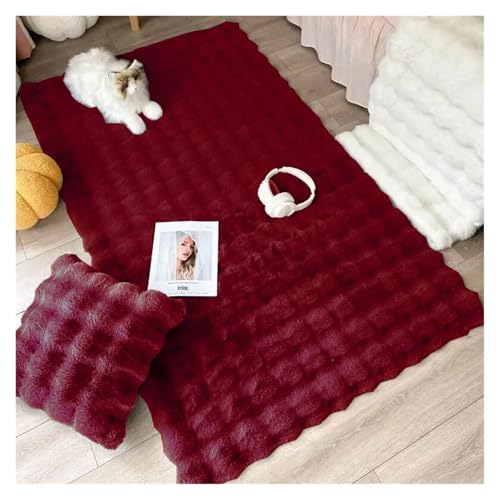 XUCZHAI Blase Plüsch Teppich for Home Decor Balkon Kissen Kinder Wohnzimmer Flauschigen Teppich Mädchen Schlafzimmer Fuß Matte(Wine Red,60X90cm(23.6x35.4in)) von XUCZHAI