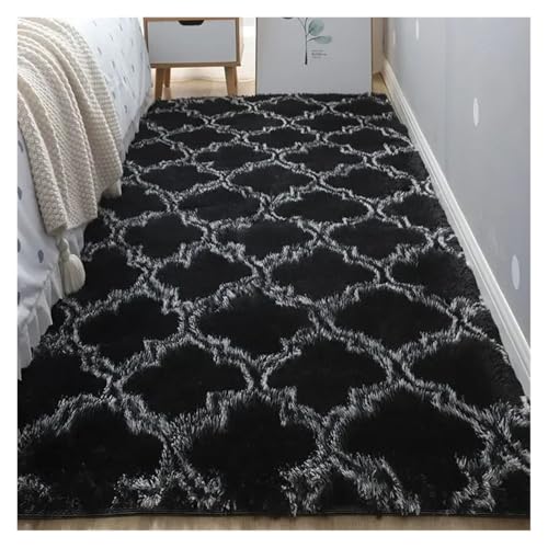 XUCZHAI Nacht Plüsch Teppich Boden Wohnzimmer Kaffee Tisch Schlafzimmer Haushalt Matte Teppich Wohnkultur Schönes Zimmer Mädchen Kinder Haustier(Black Check,50x80cm) von XUCZHAI