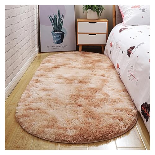 XUCZHAI Ovaler Dicker Teppich for Wohnzimmer, Plüsch-Schlafzimmerteppiche, Langflor-Plüschteppich, Kinderbett, Weiche Samtmatte, Heimdekoration(Khaki Gradient,80X200cm) von XUCZHAI