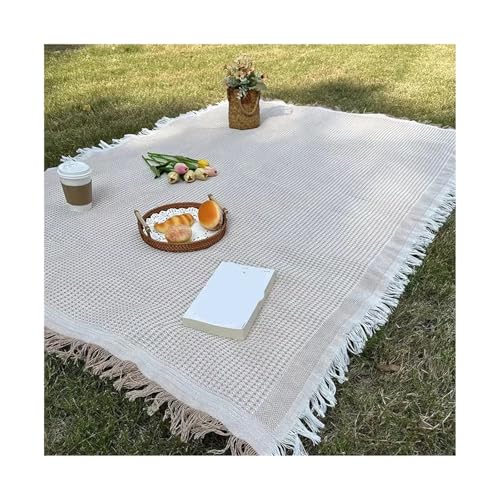 XUCZHAI Picknickdecke mit Quaste, Campingmatte, Rasenunterlage for Reisen im Freien, tragbare Stricktischdecke, Nickerchen, Tagesdecke(Brown,90x150cm) von XUCZHAI