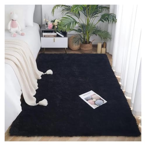 XUCZHAI Schlafzimmer Teppich Flauschige Teppiche for Wohnzimmer Große Nachttisch Kinder Spiel Matte Weiche Wohnkultur Balkon Shaggy Decke(Black,80x160cm I 31x62in) von XUCZHAI