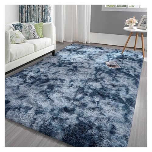 XUCZHAI Teppiche for Schlafzimmer, Batik-Grau, Flauschiger Teppich for Wohnzimmer, weicher, pelziger, zotteliger Nachttischteppich for Kinder, Baby-Innenraum-Bodenmatte(Dark Blue,40x60cm 16x24in) von XUCZHAI