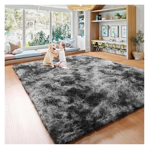 XUCZHAI Teppiche for Schlafzimmer, Batik-Grau, Flauschiger Teppich for Wohnzimmer, weicher, pelziger, zotteliger Nachttischteppich for Kinder, Baby-Innenraum-Bodenmatte(Dark Red,200x200cm 79x79in) von XUCZHAI
