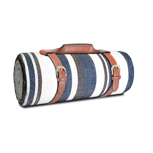 XUCZHAI wasserdichte Und Faltbare Picknickdecke, Extra Groß, 3-lagige Outdoordecke, Stranddecke for Camping, Park, Strand, Gras, Drinnen(Mocha Blue Strips,200X200cm(80 x80in)) von XUCZHAI