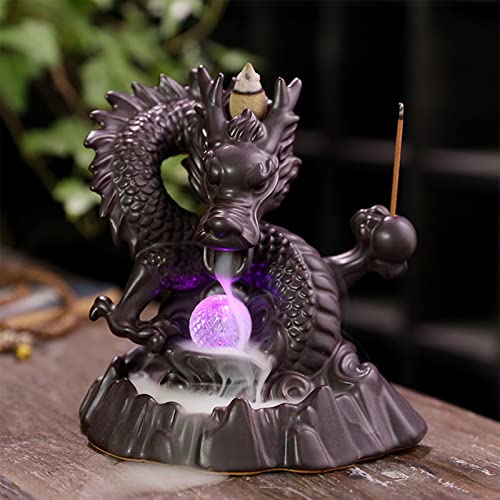 Dragon Backflow Incense Burne, Backflow Incense Holder with 20PCs Backflow Incense Cones Home Decor Ceramic Incense Burner Holder in Exquisite Present Box (Dragon with Bead) von XUDREZ