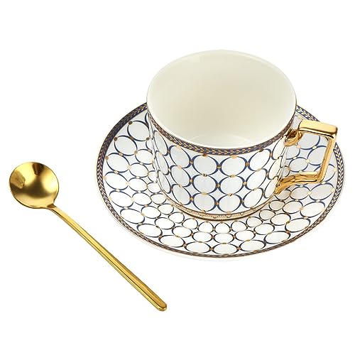 Teetasse und Untertasse im europäischen Stil, 250 ml, Knochenporzellan, Kaffeetassen mit Untertasse und goldenem Löffel, Weiß von XUDREZ