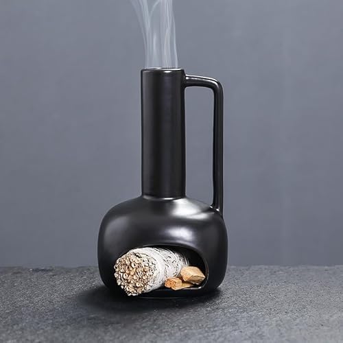 XUDREZ Keramik Palo Santo Halter, Salbei Smudge Stick Halter, Räucherkegel Brenner, Räucherkegel Schüssel für Meditation und Aromatherapie Kurse (Schwarz) von XUDREZ